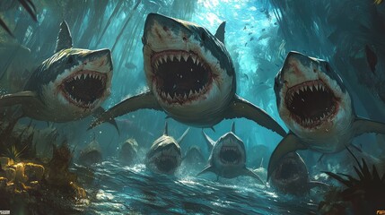 Artistic but accurate depiction of shark gill functionality and breathing process