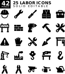 solid Art Set of Labor and Construction Icons 42 pixels Editable solid Design