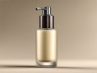 Obraz premium Elegant golden cosmetic bottle with pump for skincare and beauty products