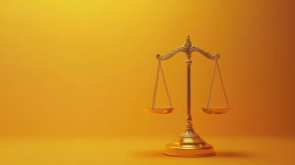 Centered brass balance symbolizing fairness on a flat, matte orange background