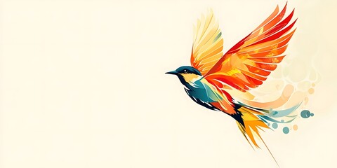 Vibrant Flight An artistic rendition of a bird with colors of blue, yellow, and red takes flight