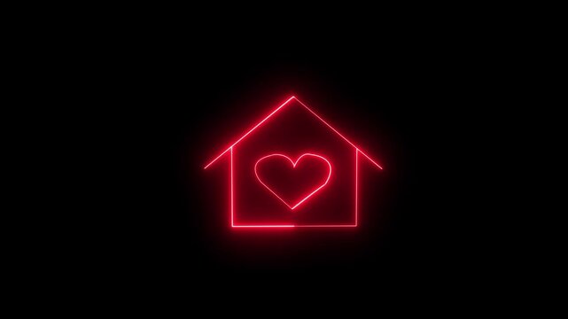Neon rectangle and love icon animation on black background.
