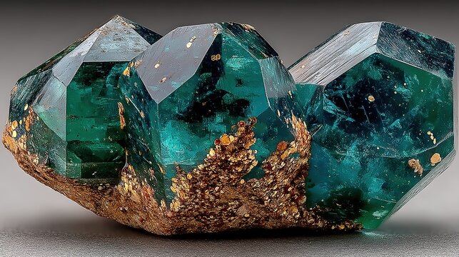 Dark green dioptase exhibits brilliant emerald-green crystals of a copper cyclosilicate mineral.