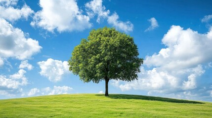 Obraz premium Solitary Tree on a Hilltop Under a Blue Sky