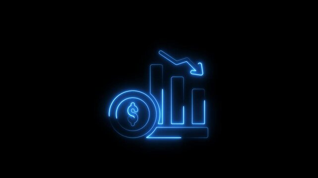 Neon graphic illustrating financial downturn with dollar sign and decreasing chart