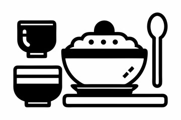 Rice Bowl Spoon Plate and Cup Icon Set