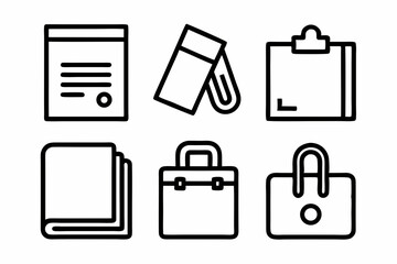 Paperclip and Sticky Note Line Art Icon