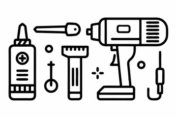 Screwdriver and Drill Line Art Icon