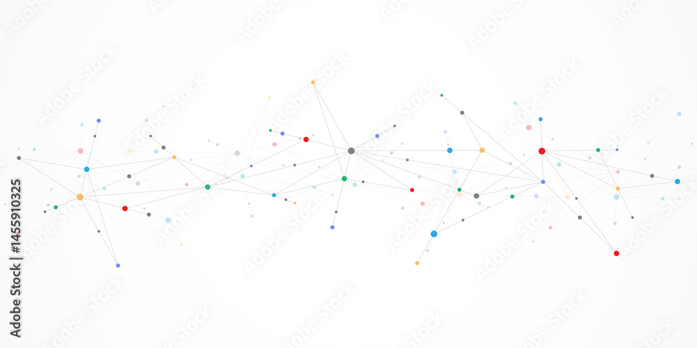 Poster Minimalistic design with connecting the dots and lines. Abstract geometric background of science and technology concept