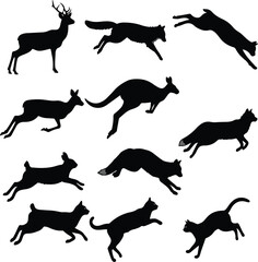 Dynamic Jumping Animal Silhouette Vector Set
