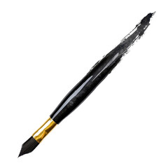 Brush with black paint creating a bold stroke on a canvas in an artistic workspace during daylight hours