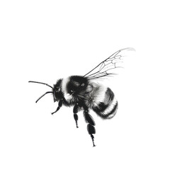 Bee in flight showcasing detailed wings and fur in a minimalist design