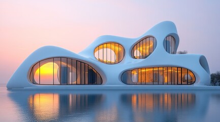 Modern, abstract architectural design of a futuristic home.
