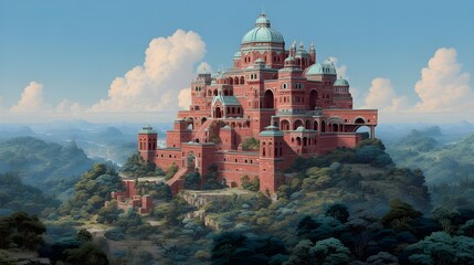 Obraz premium Tour the Castle of Jewels where opulent gemstone‑encrusted towers gleam under radiant celestial light beams