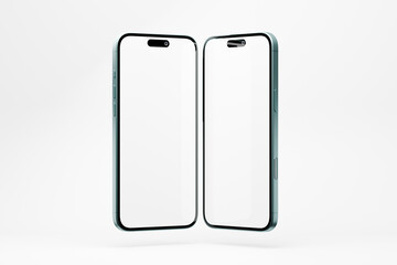 Two smartphone mockups with blank white screens