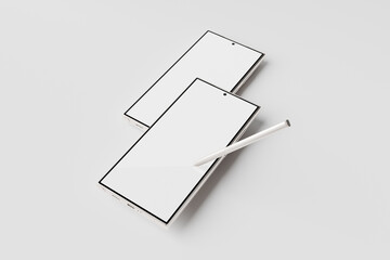 Naklejka premium Two isolated smart devices with a stylus present.