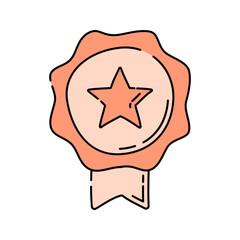Badge Star Doodle style, ribbon with star, great for rewards, recognition, or achievement visuals in business contexts.
