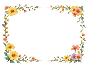 Fototapeta premium Vibrant Floral Border Frame PNG on Transparent Background,Floral Copy Space Design,Floral Border, loral nursery decor for greeting cards, invitations, wedding, birthday, baby shower and postcards