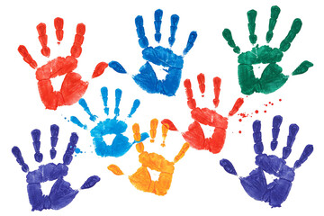 Obraz premium colorful children hand prints isolated on transparent background png 