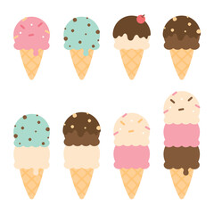 Cute colorful ice cream cone. Flat design illustration.	