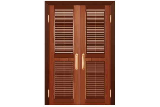 Wooden double doors with horizontal slats