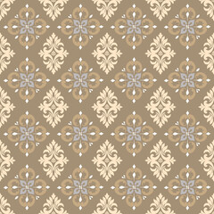 Classic Thai textile design in golden brown with symmetrical motifs arranged in diamond formations, giving a refined and vintage feel.