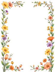 Vibrant Floral Border Frame PNG on Transparent Background,Floral Copy Space Design,Floral Border, loral nursery decor for greeting cards, invitations, wedding, birthday, baby shower and postcards