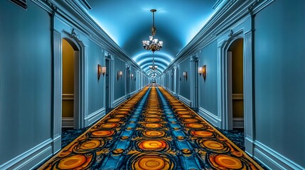 Elegant hotel hallway,  artful design