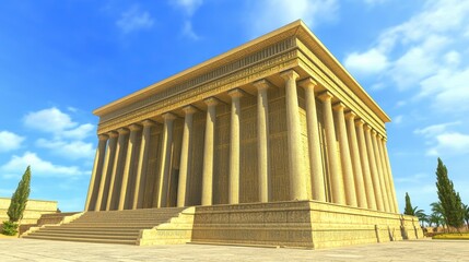 Fototapeta premium Magnificent Hellenistic Temple Architectural Legacy of Ancient Greece Majestic Columns against Bright Blue Sky Enduring Symbol of Classical Era