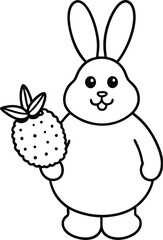A cute cartoon easter bunny rabbit with a carrot, brings happy spring holiday fun coloring page.