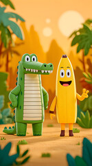 Playful crocodile and banana friends jungle adventure animation bright cheerful 3d animation