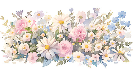 Floral arrangement display garden watercolor art bright atmosphere close-up view