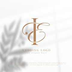 Letter EI wedding monogram logo design with simple natural frame