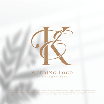 Letter EK wedding monogram logo design with simple natural frame