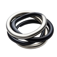 Fototapeta premium Modern metallic and rubber rings intertwined on a clean surface showcasing unique design elements and textures