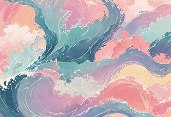 Picture Depicting Abstract ink waves with a calming pastel color palette