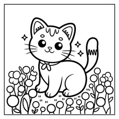 Cute Kawaii Cat Bold & Easy Coloring Book for Kids and Adults