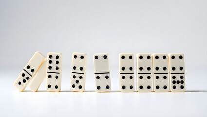 Domino Effect A Row of Dominoes Paused Mid-Fall