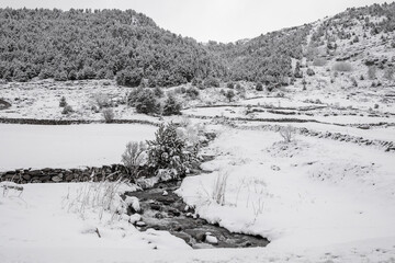 Fototapeta premium Río y nieve