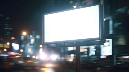 Fototapeta premium Blank billboard at night in a city street scene.