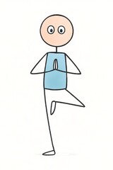 Simple Stick Figure Practicing Tree Pose Yoga Illustration