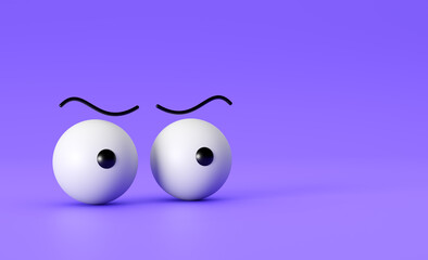 Two cartoon eyes expressing suspicion on purple background