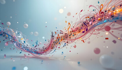 Fototapeta premium Abstract Colorful Music Notes Flowing in a Wave Artistic Digital Illustration