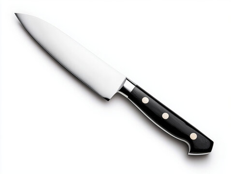 Simple chefs knife, isolated on white, professional kitchen gear.