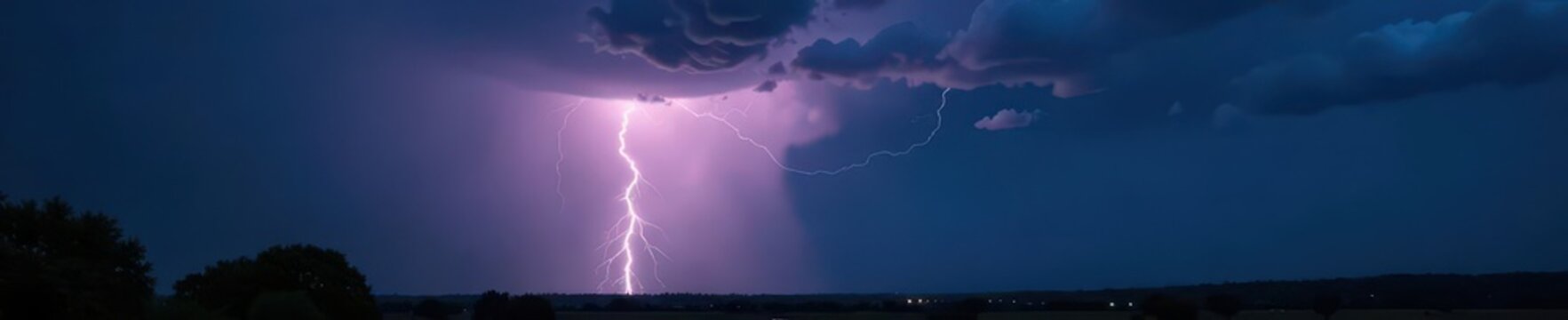 Jagged lightning bolt cuts across brooding, pre-storm sky; dark landscape below , texture, depth