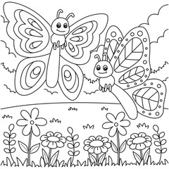 Playful Butterflies and Flowers Coloring Page for Kids