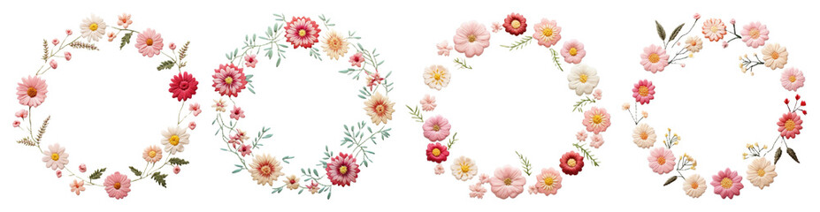 Obraz premium PNG Floral wreaths in pastel colors, element set on transparent background