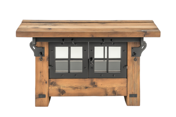 Rustic wooden cabinet with black metal accents