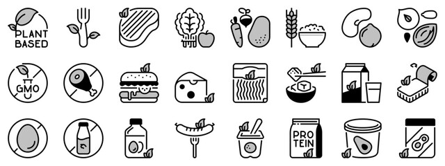 Icons in two tones about plant based diet