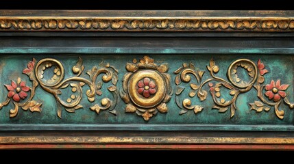 Ornate Gilded Teal and Gold Frame Detail